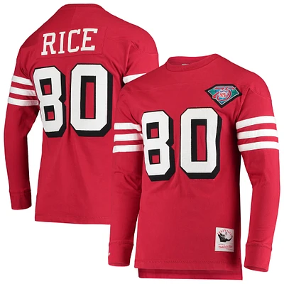 Men's Mitchell & Ness Jerry Rice Scarlet San Francisco 49ers Throwback Retired Player Name Number Long Sleeve Top