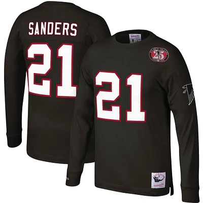 Men's Mitchell & Ness Deion Sanders Black Atlanta Falcons Throwback Retired Player Name & Number Long Sleeve Top