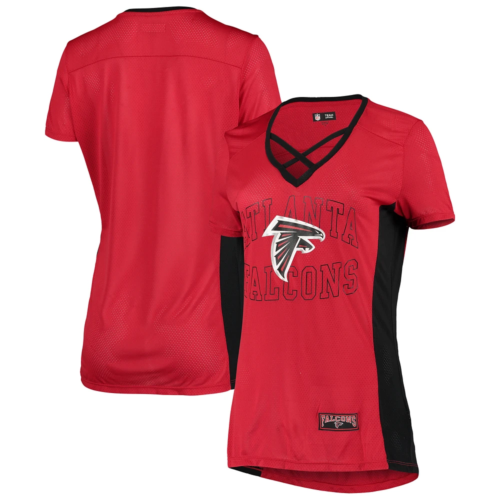 Women's New Era Red Atlanta Falcons Contrast Inset V-Neck T-Shirt