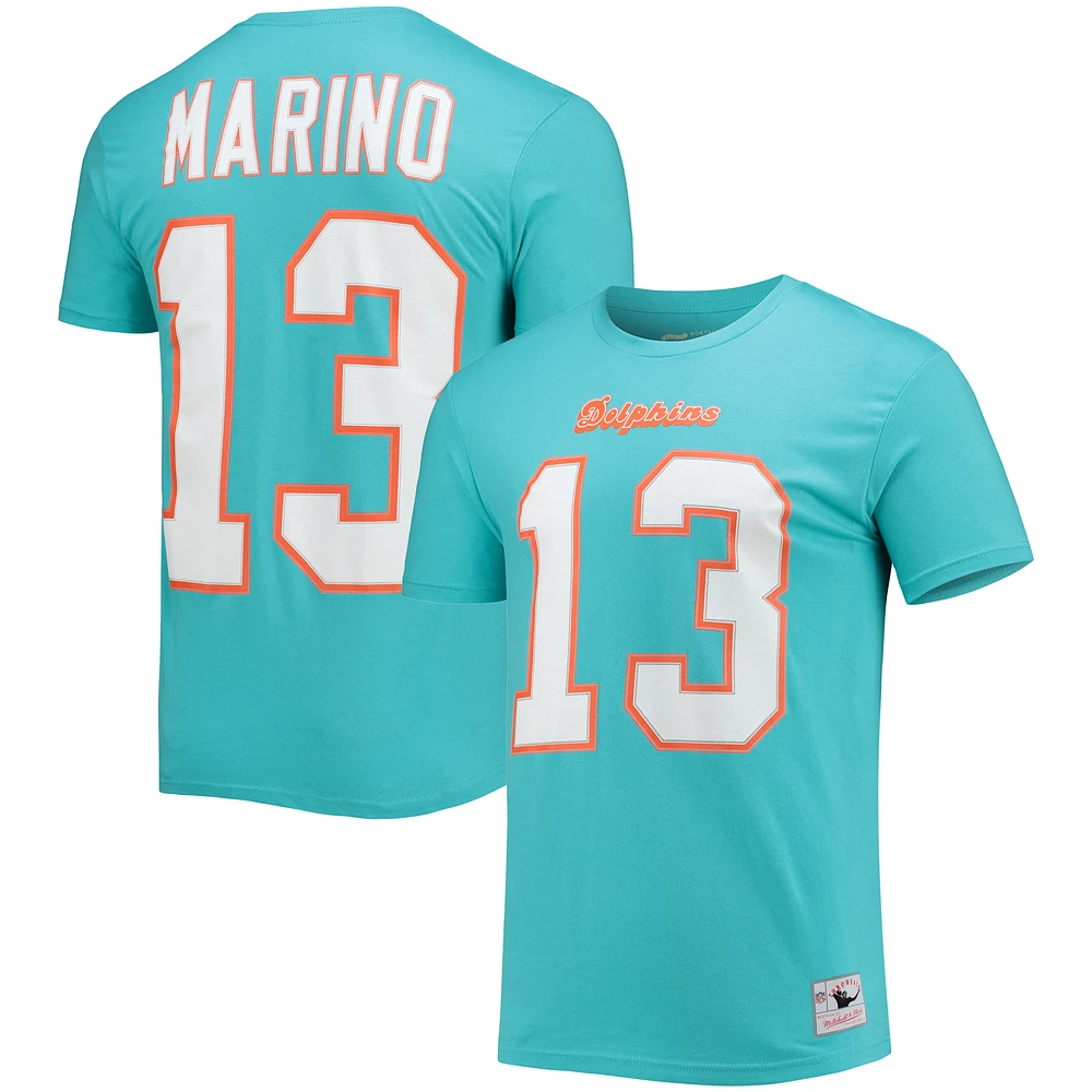 Men's Mitchell & Ness Miami Dolphins Dan Marino Aqua Retired Player Name Number T-Shirt