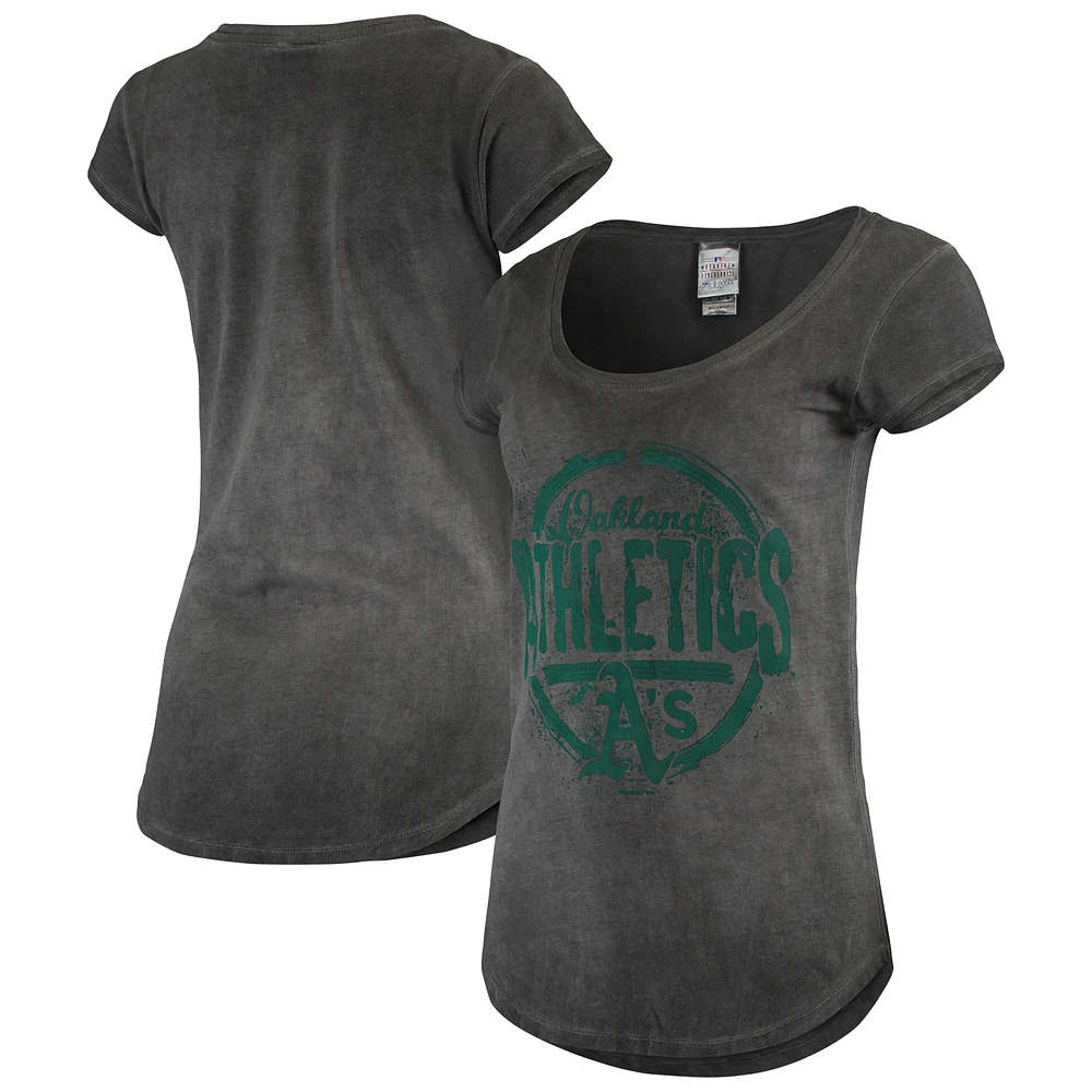 Women's 5th & Ocean by New Era Charcoal Oakland Athletics Reverse Scoop Neck T-Shirt