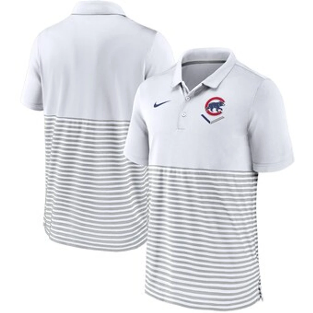 Men's Nike White/Gray Chicago Cubs Home Plate Striped Polo