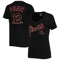 Women's 5th & Ocean by New Era Joe Panik Black San Francisco Giants Script Name and Number V-Neck T-Shirt