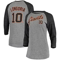 Women's 5th & Ocean by New Era Evan Longoria Gray San Francisco Giants Script Name Number Raglan Tri-Blend 3/4-Sleeve T-Shirt