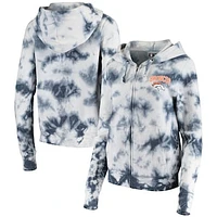 Women's New Era Navy Denver Broncos Tie Dye Fleece Full-Zip Hoodie