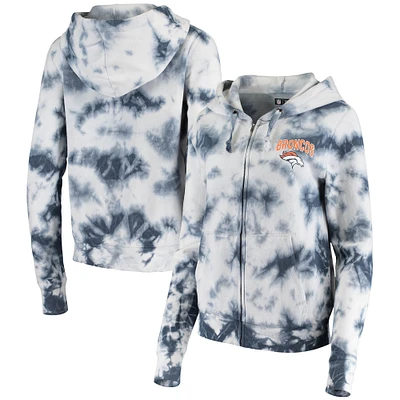 Women's New Era Navy Denver Broncos Tie Dye Fleece Full-Zip Hoodie