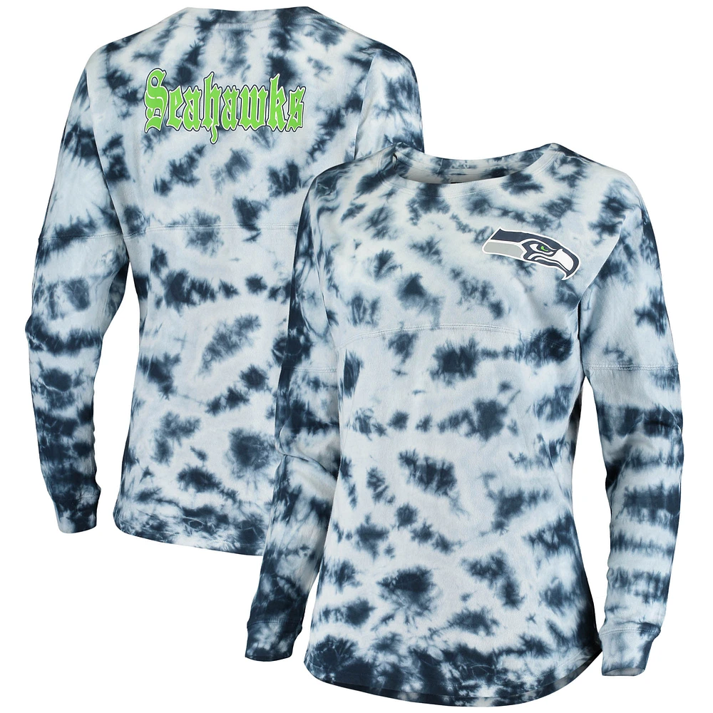 Women's New Era College Navy Seattle Seahawks Tie-Dye Long Sleeve T-Shirt