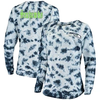 Women's New Era College Navy Seattle Seahawks Tie-Dye Long Sleeve T-Shirt