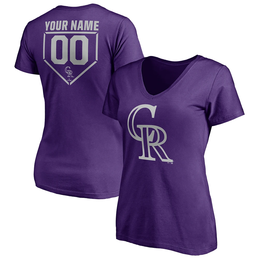 Women's Purple Colorado Rockies Personalized RBI Logo V-Neck T-Shirt