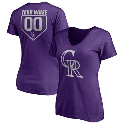 Women's Purple Colorado Rockies Personalized RBI Logo V-Neck T-Shirt