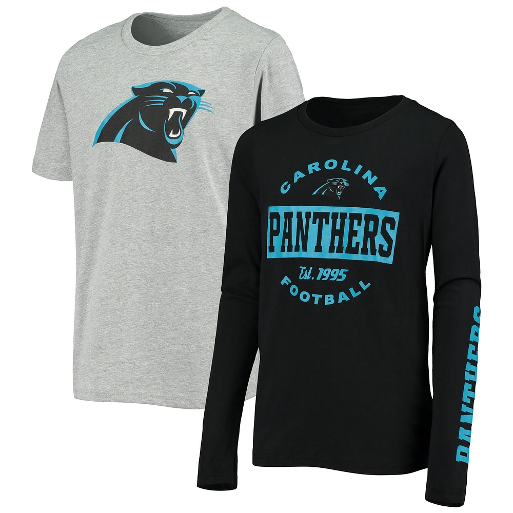 Youth Heathered Gray/Black Carolina Panthers Goal Line Stand T-Shirt Combo Set