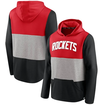 Men's Fanatics Red/Black Houston Rockets Linear Logo Comfy Colorblock Tri-Blend Pullover Hoodie