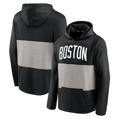 Men's Fanatics Black/Heathered Gray Boston Celtics Linear Logo Comfy Colorblock Tri-Blend Pullover Hoodie