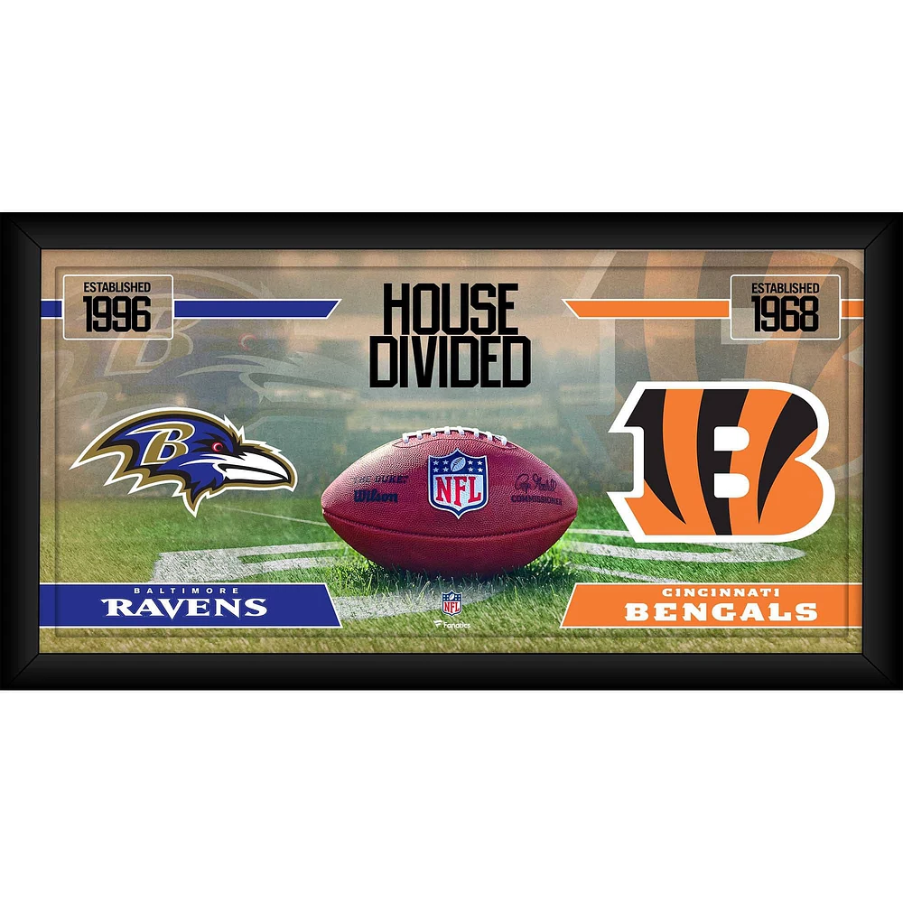 Baltimore Ravens vs. Cincinnati Bengals Framed 10" x 20" House Divided Football Collage