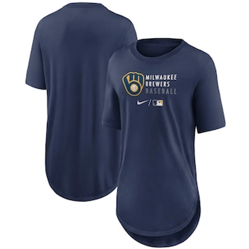 Women's Nike Navy Milwaukee Brewers Authentic Collection Baseball Fashion Tri-Blend T-Shirt