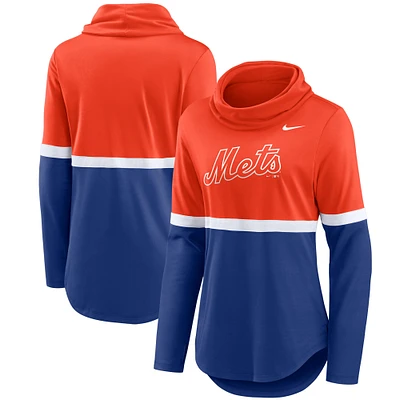 Women's Nike Royal/Orange New York Mets Club Lettering Fashion Performance Pullover Sweatshirt