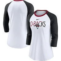 Women's Nike White/Heathered Black Arizona Diamondbacks Color Split Tri-Blend 3/4-Sleeve Raglan T-Shirt