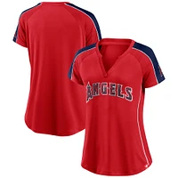 Women's Fanatics Red Los Angeles Angels Lineup League Diva Raglan Notch Neck T-Shirt