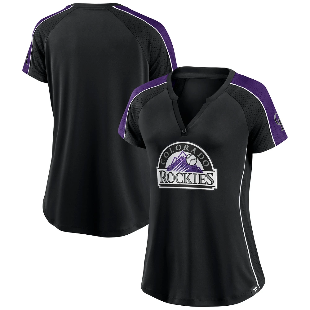 Women's Fanatics Black Colorado Rockies Lineup League Diva Raglan Notch Neck T-Shirt