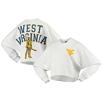 Women's White West Virginia Mountaineers Raw Hem Cropped Spirit Jersey Long Sleeve T-Shirt