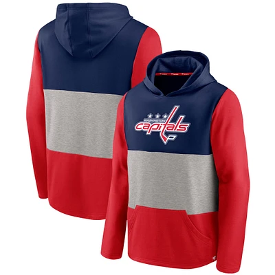 Men's Fanatics Navy/Red Washington Capitals Prep Color Block Pullover Hoodie