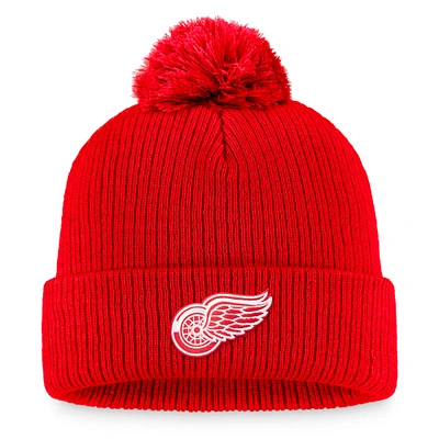 Men's Fanatics Red Detroit Red Wings Core Primary Logo Cuffed Knit Hat with Pom