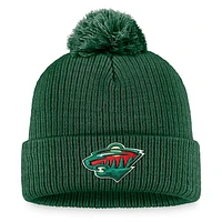 Men's Fanatics Green Minnesota Wild Core Primary Logo Cuffed Knit Hat with Pom