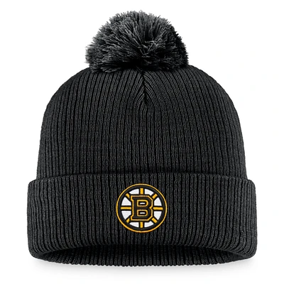 Men's Fanatics Black Boston Bruins Core Primary Logo Cuffed Knit Hat with Pom