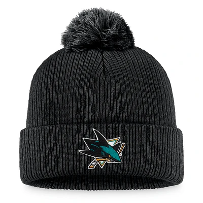 Men's Fanatics Black San Jose Sharks Core Primary Logo Cuffed Knit Hat with Pom