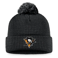 Men's Fanatics Black Pittsburgh Penguins Core Primary Logo Cuffed Knit Hat with Pom