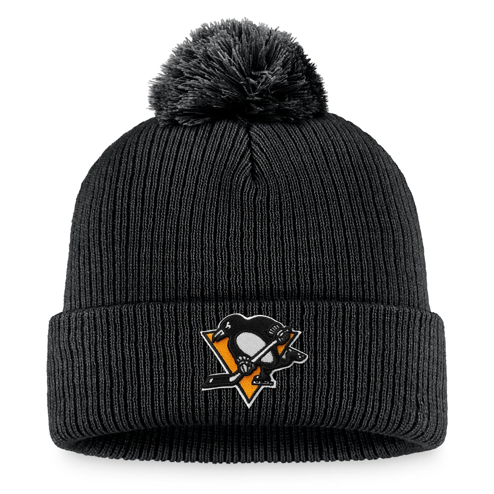 Men's Fanatics Black Pittsburgh Penguins Core Primary Logo Cuffed Knit Hat with Pom