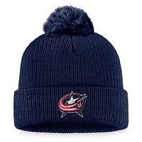 Men's Fanatics Navy Columbus Blue Jackets Core Primary Logo Cuffed Knit Hat with Pom