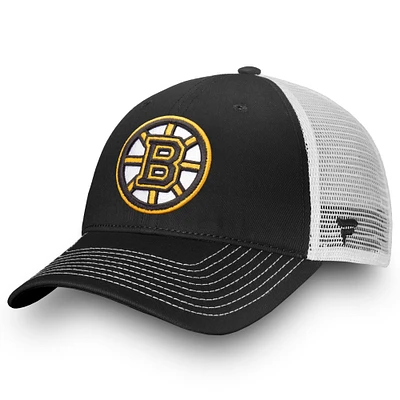 Men's Fanatics Black/White Boston Bruins Slouch Core Primary Trucker Adjustable Hat