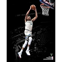 Giannis Antetokounmpo Milwaukee Bucks Fanatics Authentic Unsigned Dunk White Jersey Spotlight Photograph