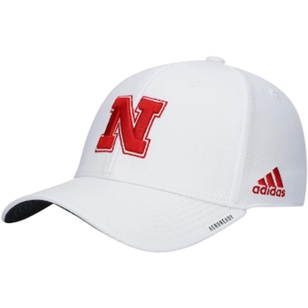 Men's adidas White Nebraska Huskers 2021 Sideline Coaches AEROREADY Flex Hat