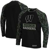 Men's Colosseum Black/Camo Wisconsin Badgers OHT Military Appreciation Big & Tall Raglan Long Sleeve T-Shirt