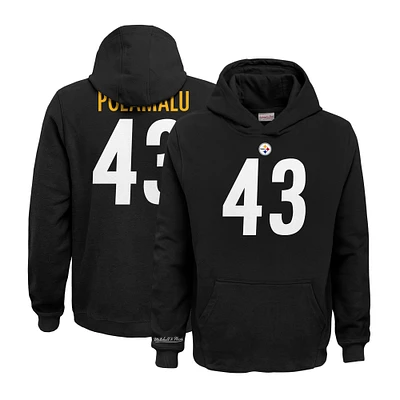 Youth Mitchell & Ness Troy Polamalu Black Pittsburgh Steelers Retired Player Name Number Pullover Hoodie