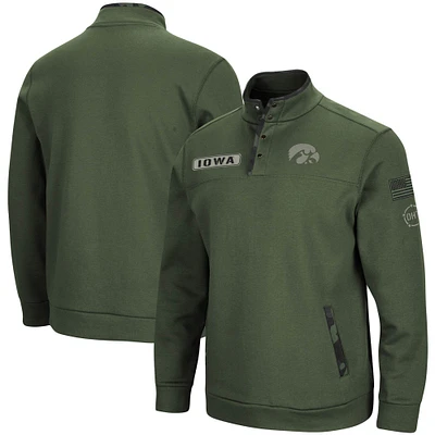 Men's Colosseum Olive Iowa Hawkeyes OHT Military Appreciation Digit Quarter-Snap Jacket