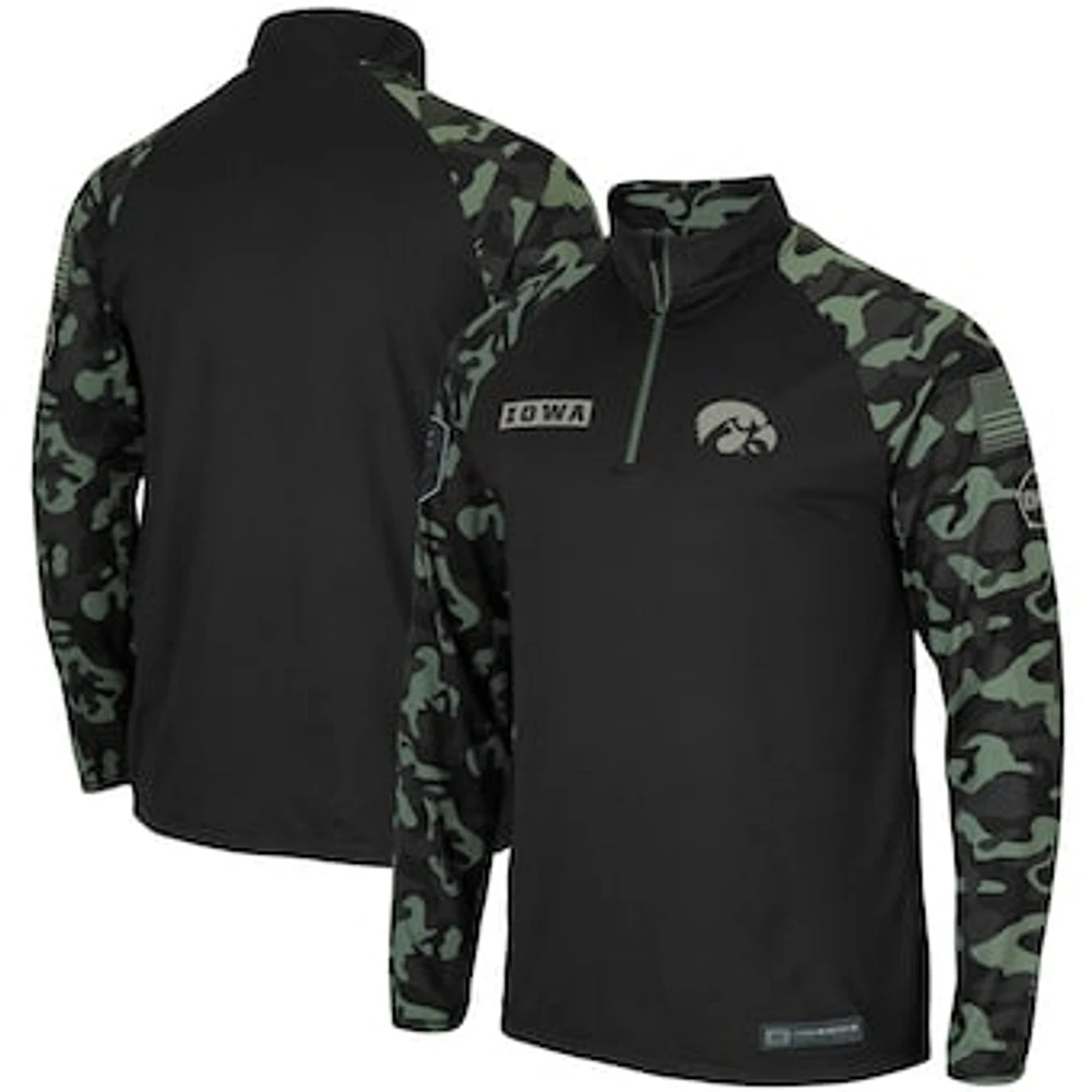 Men's Colosseum Black Iowa Hawkeyes OHT Military Appreciation Take Flight Raglan Quarter-Zip Jacket