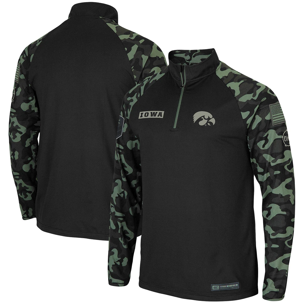 Men's Colosseum Black Iowa Hawkeyes OHT Military Appreciation Take Flight Raglan Quarter-Zip Jacket