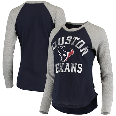 Women's Touch Navy Houston Texans Waffle Raglan Lightweight Long Sleeve T-Shirt