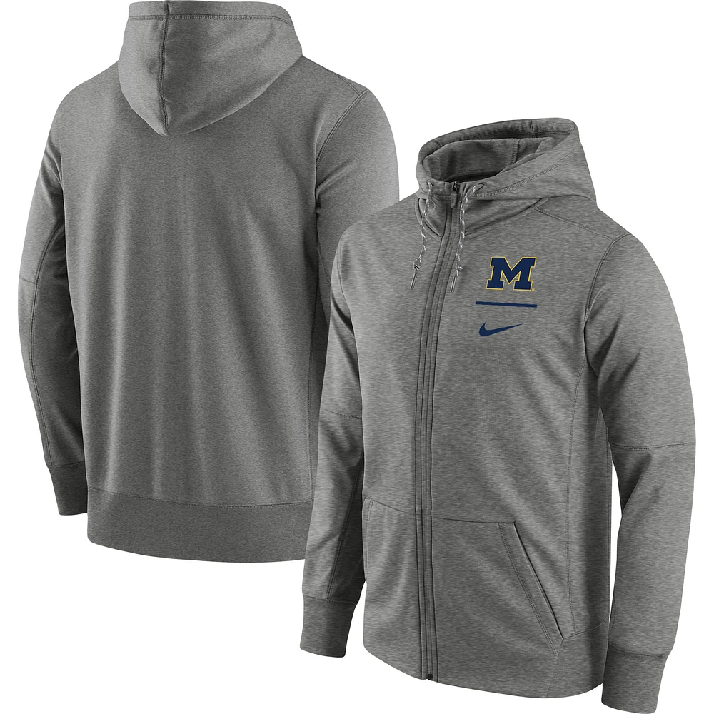 Men's Nike Heathered Gray Michigan Wolverines Logo Stack Performance Full-Zip Hoodie