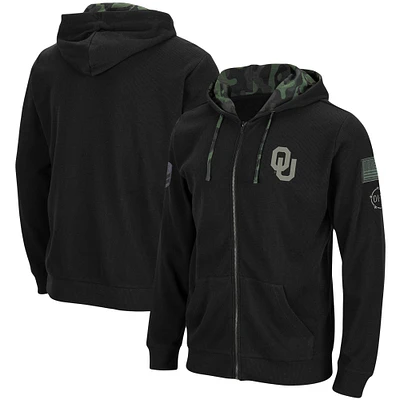 Men's Colosseum Black Oklahoma Sooners OHT Slim Fit Lightweight Waffle Full-Zip Hoodie