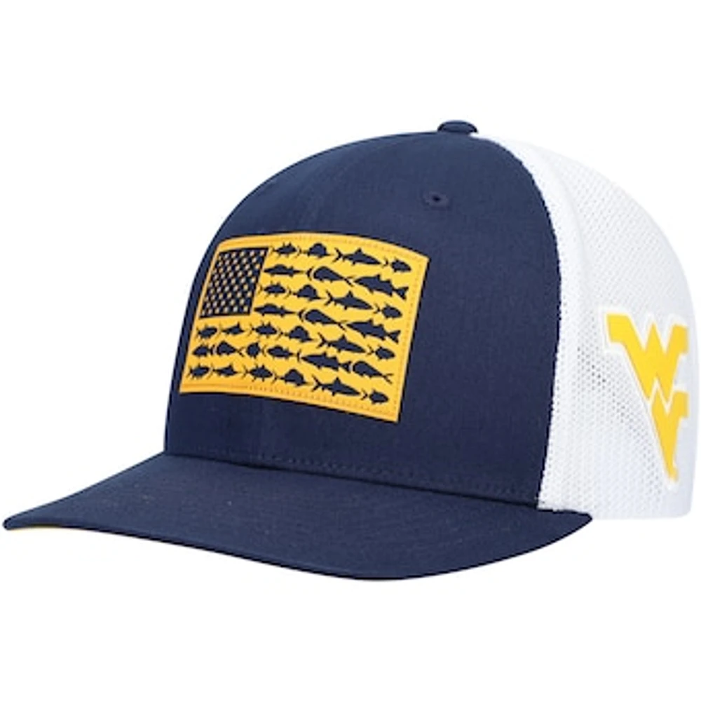 Men's Columbia Navy West Virginia Mountaineers PFG Tonal Fish Flag Flex Hat