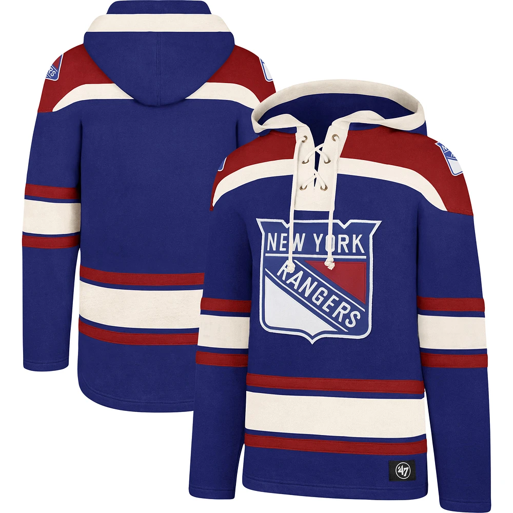 Men's '47 Blue New York Rangers Superior Lacer Pullover Hoodie