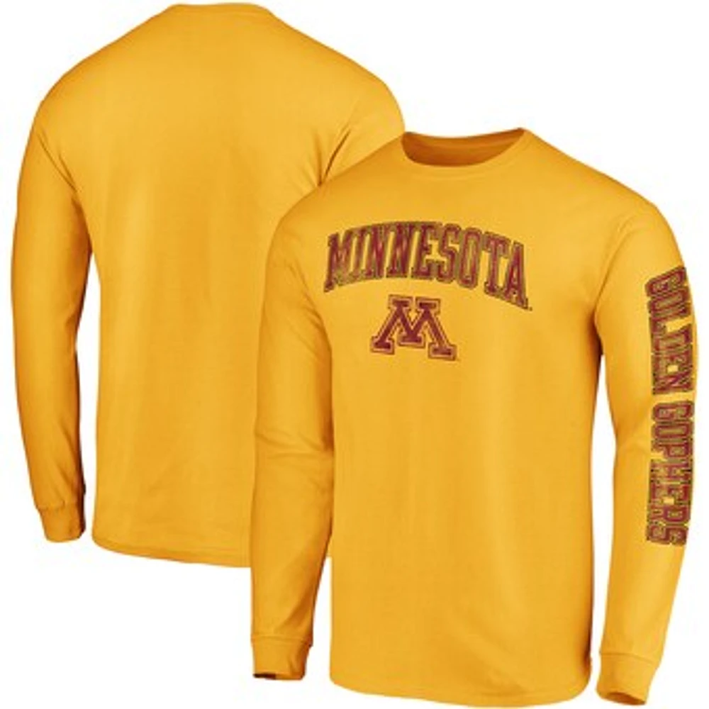 Men's Fanatics Gold Minnesota Golden Gophers Distressed Arch Over Logo 2-Hit Long Sleeve T-Shirt