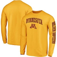 Men's Fanatics Gold Minnesota Golden Gophers Distressed Arch Over Logo 2-Hit Long Sleeve T-Shirt