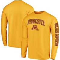 Men's Fanatics Gold Minnesota Golden Gophers Distressed Arch Over Logo 2-Hit Long Sleeve T-Shirt