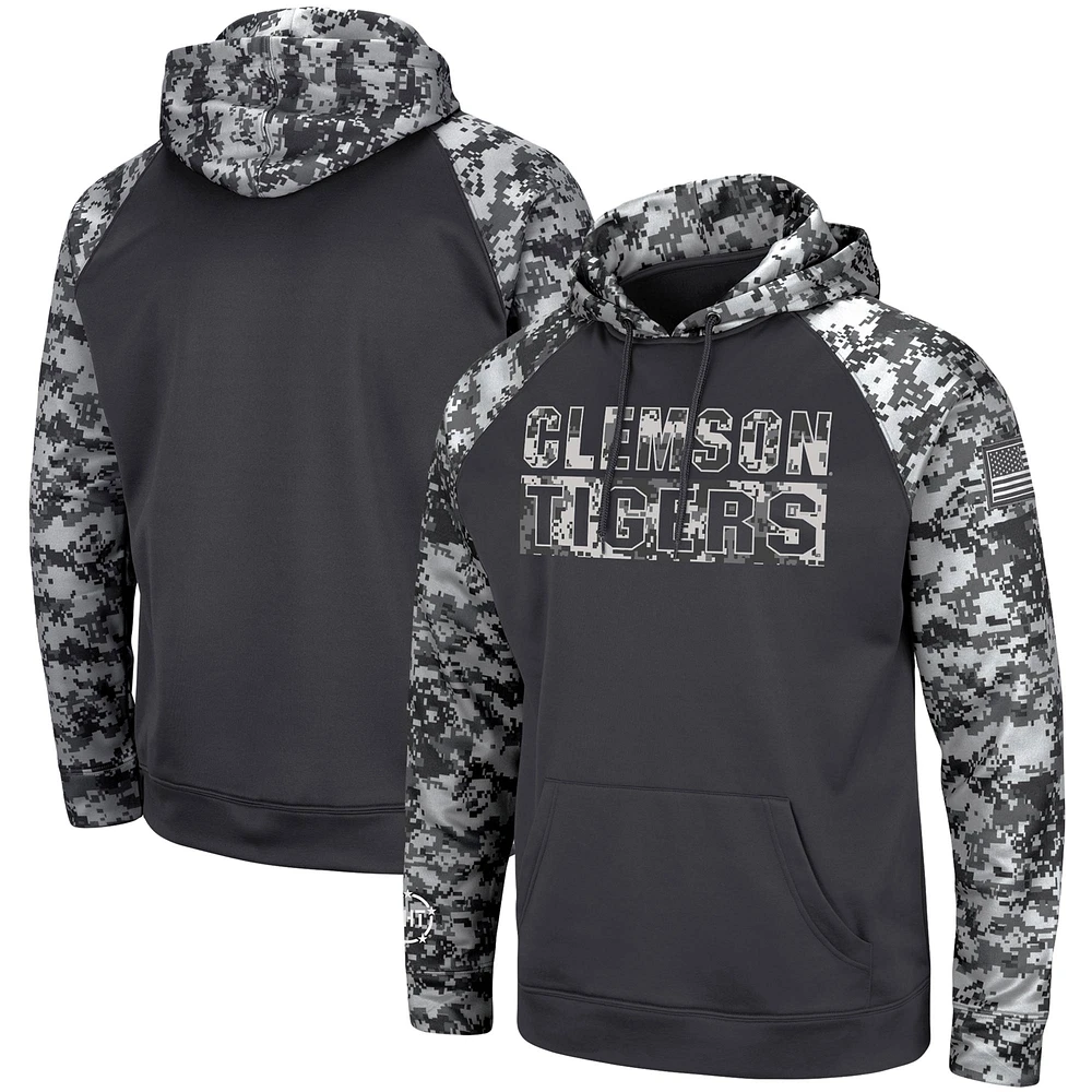 Men's Colosseum Charcoal Clemson Tigers OHT Military Appreciation Digital Camo Pullover Hoodie