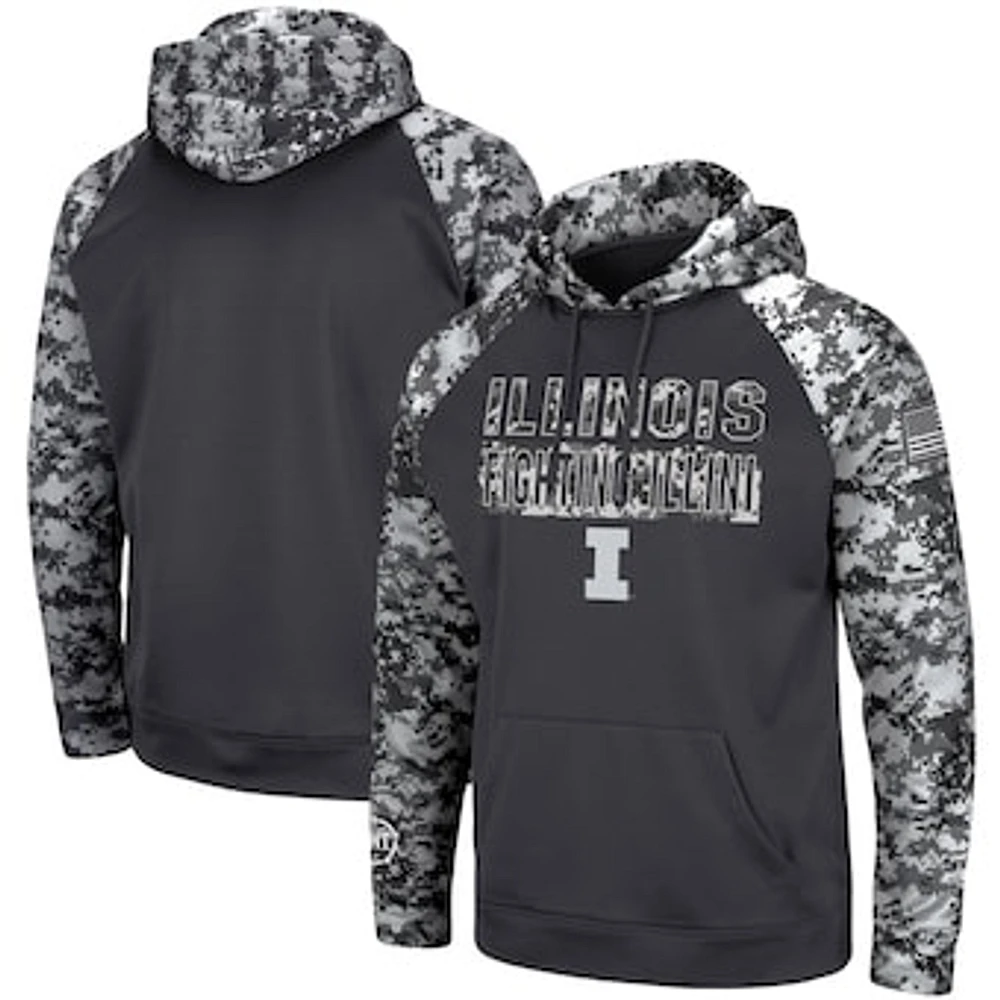 Men's Colosseum Charcoal Illinois Fighting Illini OHT Military Appreciation Digital Camo Pullover Hoodie